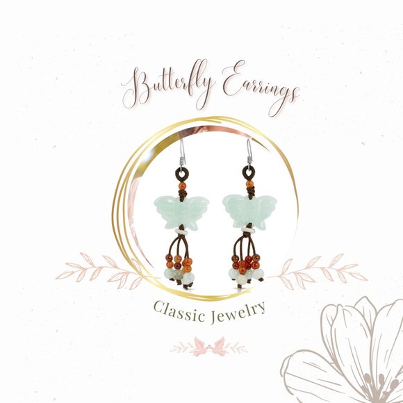 Magnificent Butterfly Handmade Jade Earrings - Picture 1 of 3